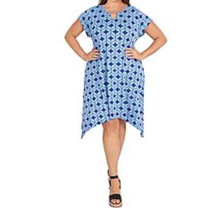 Larky Lark Women's Short Sleeve Geometric Fit + Flare Dress Plus Size 1X NWT